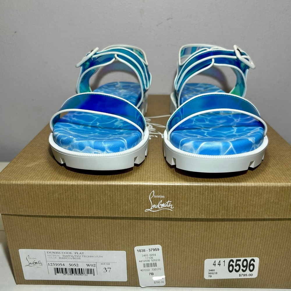 NEW CHRISTIAN LOUBOUTIN DUNISS COOL SANDALS IRIDESCENT BLUE/WHITE LUG SOLE SZ 37 - Picture 11 of 16